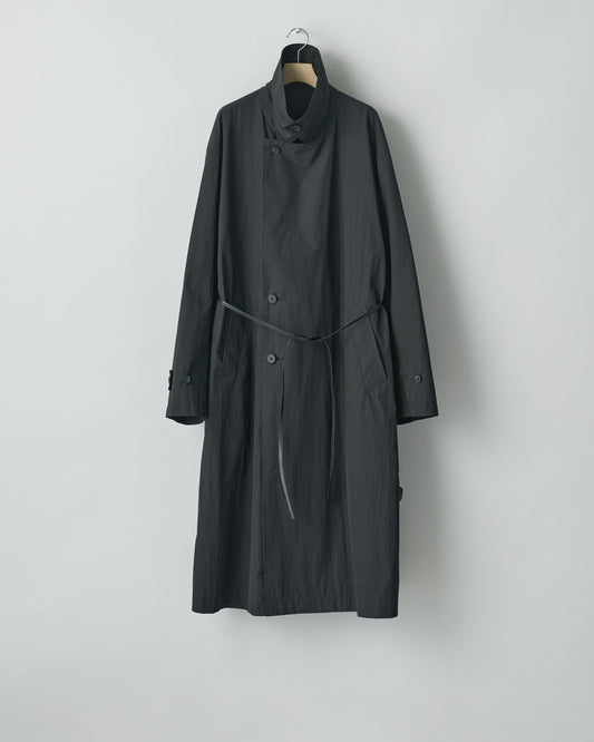 SSSTEIN BLACK WINDPROOF NYLON DOUBLEBREASTED COAT