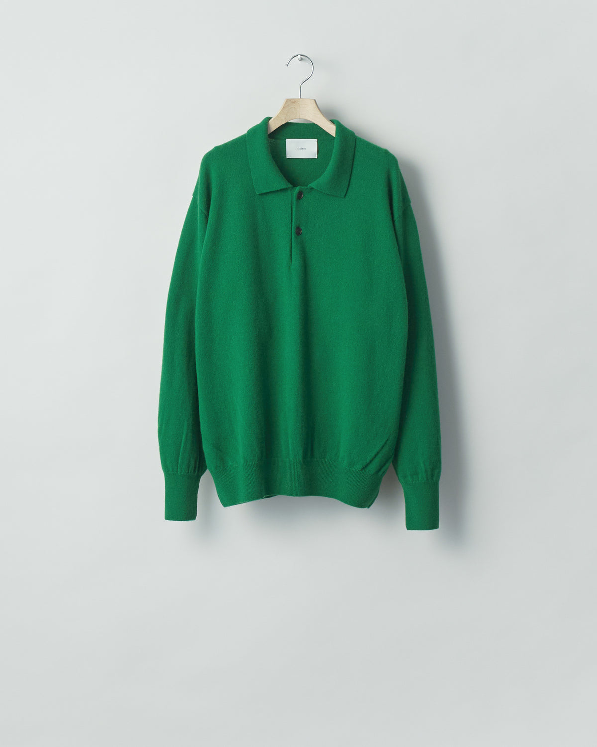 ssstein GREEN PURE CASHMERE KNIT POLO LS
